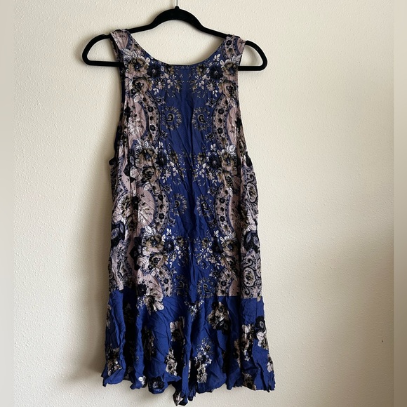 RARE Free People Purple Blue and Purple Floral Tunic Shirt size L - Picture 1 of 3